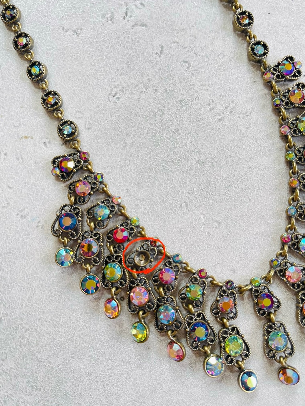 Kirks Folly Brass Tone Multicolored Rhinestone Bib Necklace - Picture 3 of 9